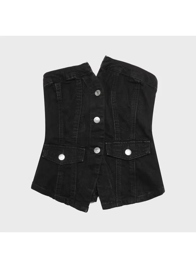 Топ джинсовый облегающий с корсетным верхом Zara, черный — фото 2