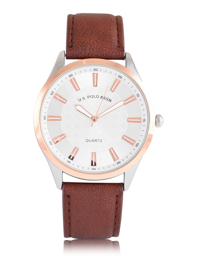

Часы U.S. Polo Assn Mens Brown Strap Gold Accent, коричневый
