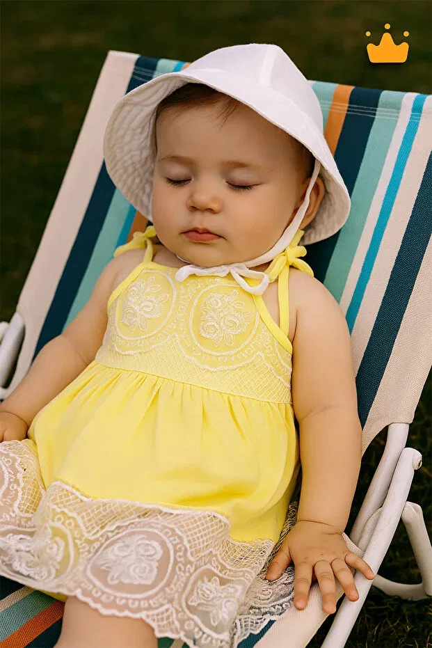 Детское платье для девочек на бретелях с кружевом Baby Pattini, Sarı