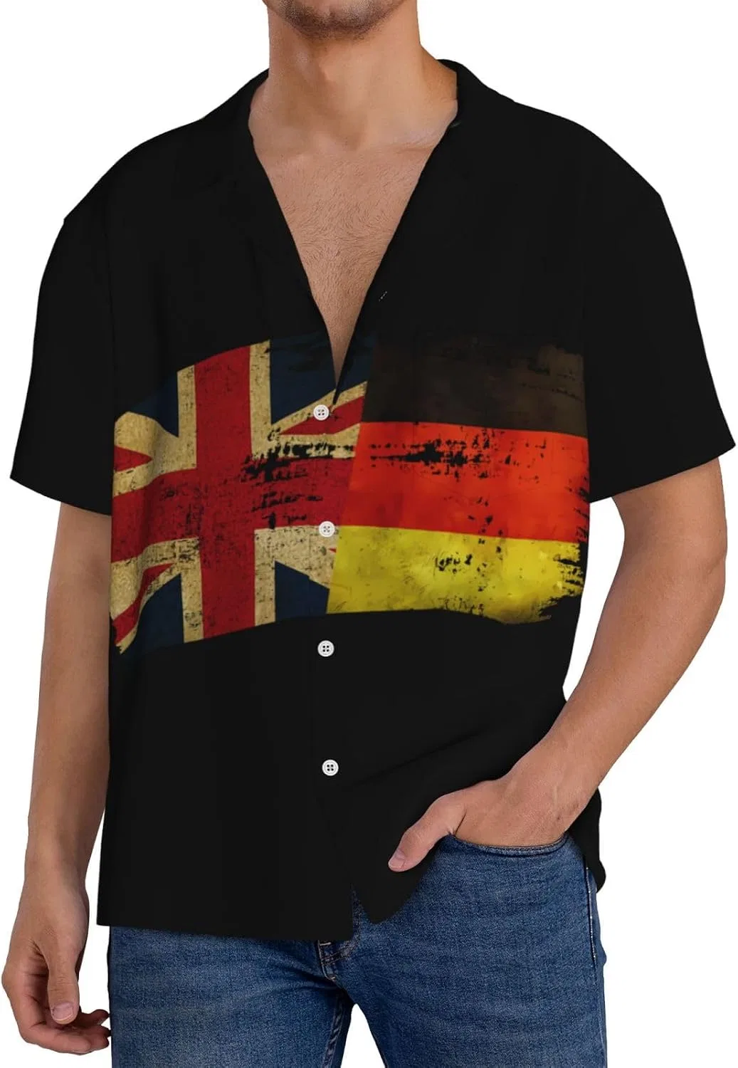 Мужская повседневная рубашка с флагом Германии и Британии Cuba Collar, Black