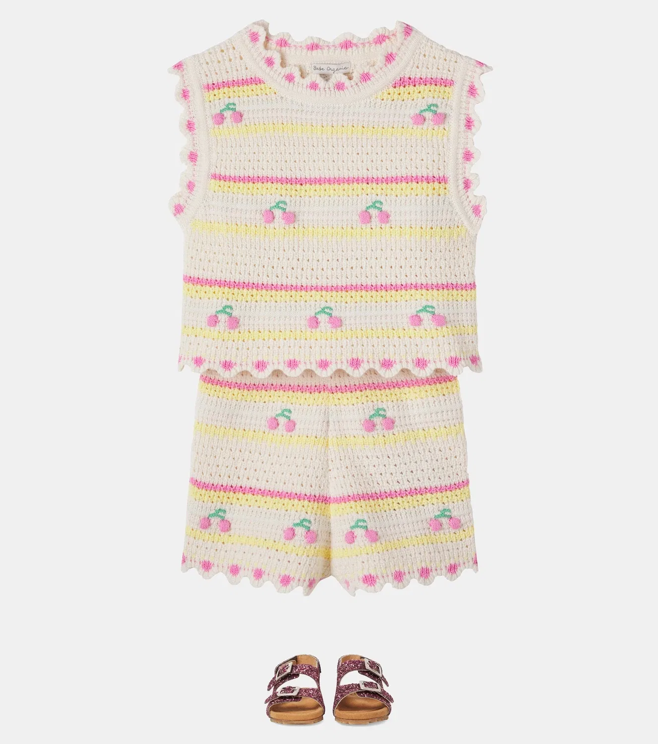Комплект из топа и шорт с фестончатым подолом Paloma Bebe Organic, белый — фото 2