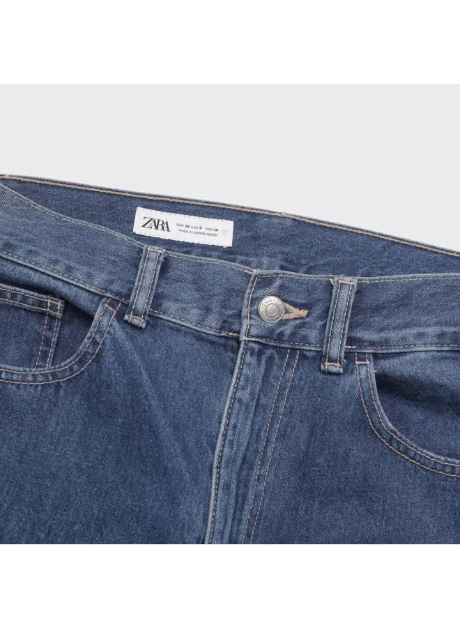 Джинсы винтажные с высокой посадкой широкие Zara, синий — фото 4