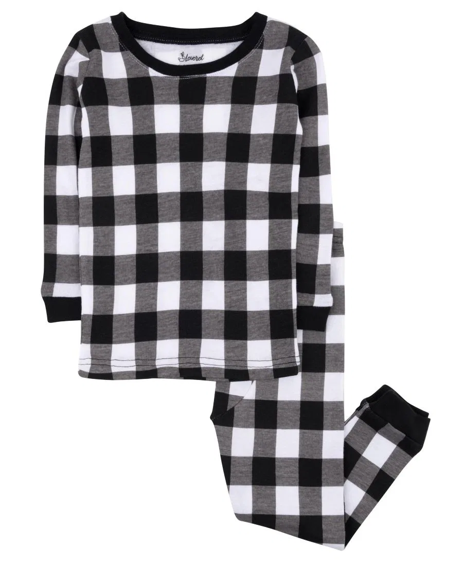 Детская пижама-комплект из хлопка с длинным рукавом Leveret, Plaid Black & White