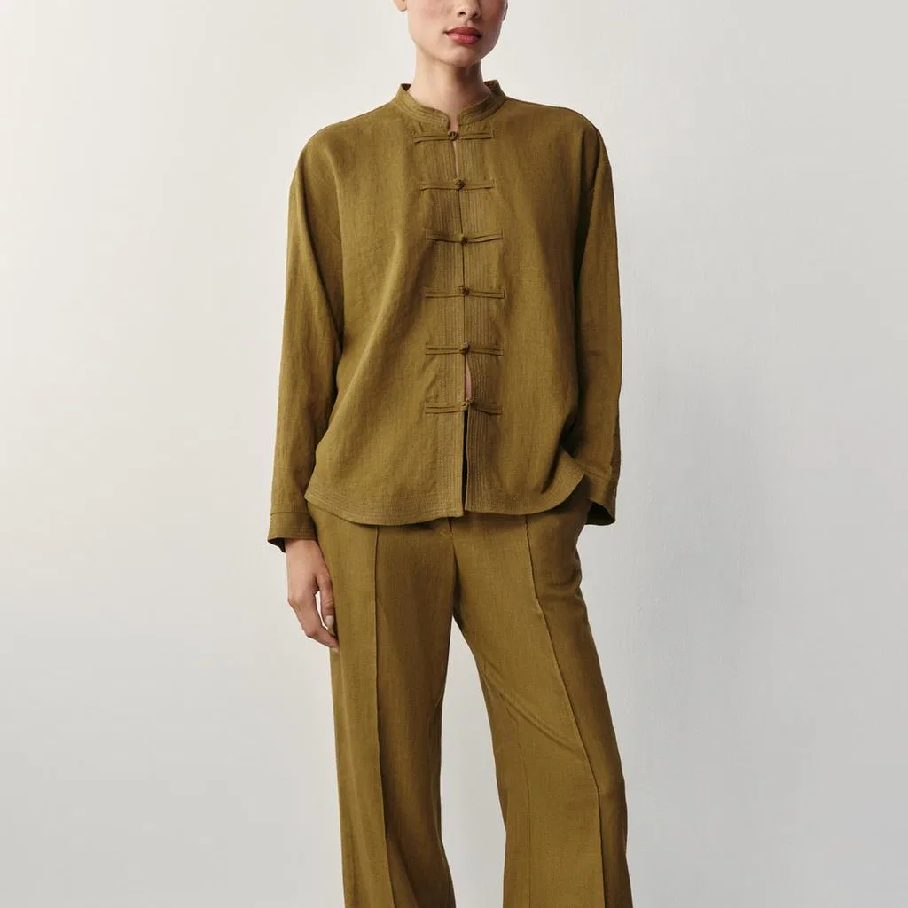 Женская рубашка с круглым вырезом Yellow Green, ZARA — фото 4
