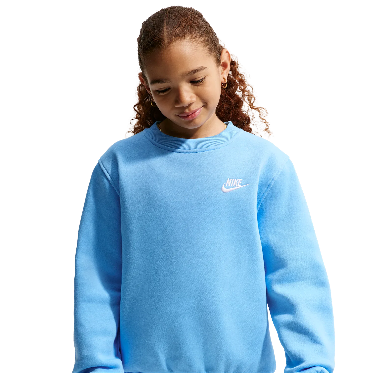 Детский свитшот с круглым вырезом из флиса Nike Club Fleece Crew LBR, Football Blue/White — фото 4