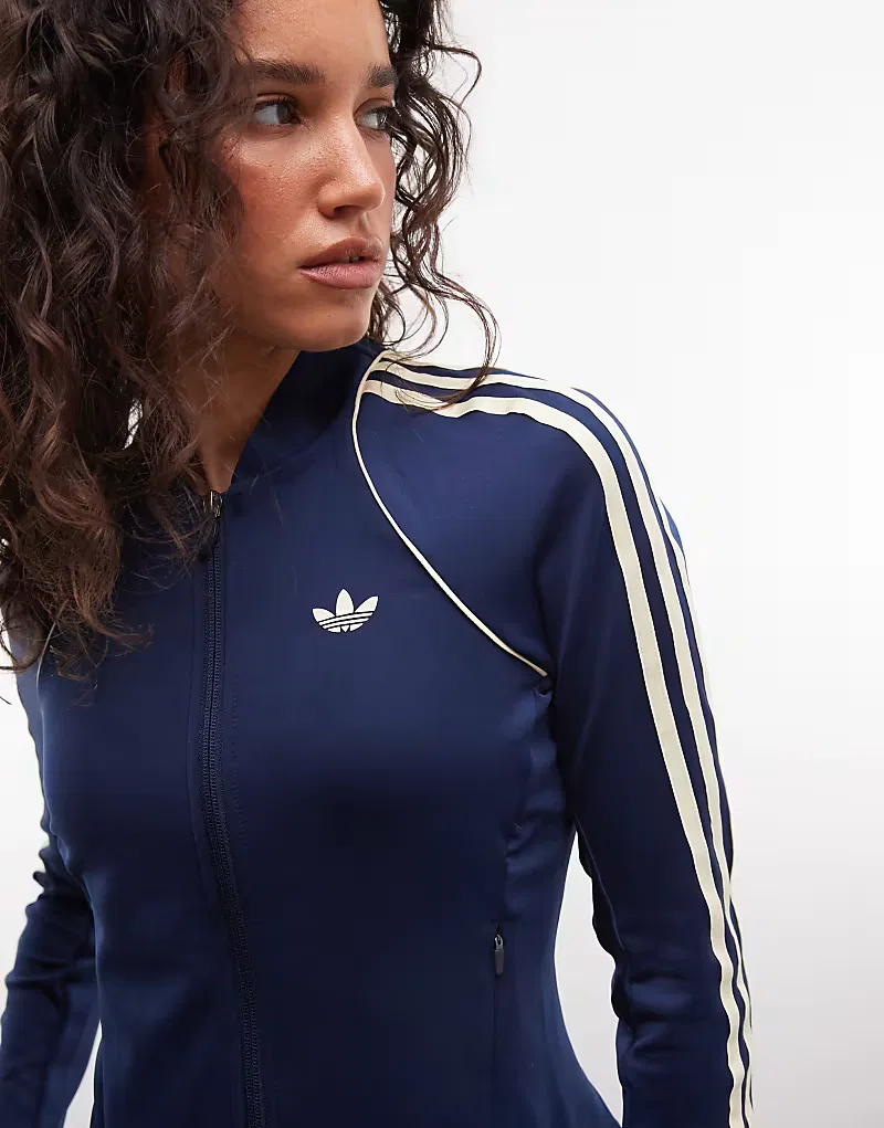 Спортивная футболка Adidas Originals на молнии, темно-синий и, кремовый — фото 4