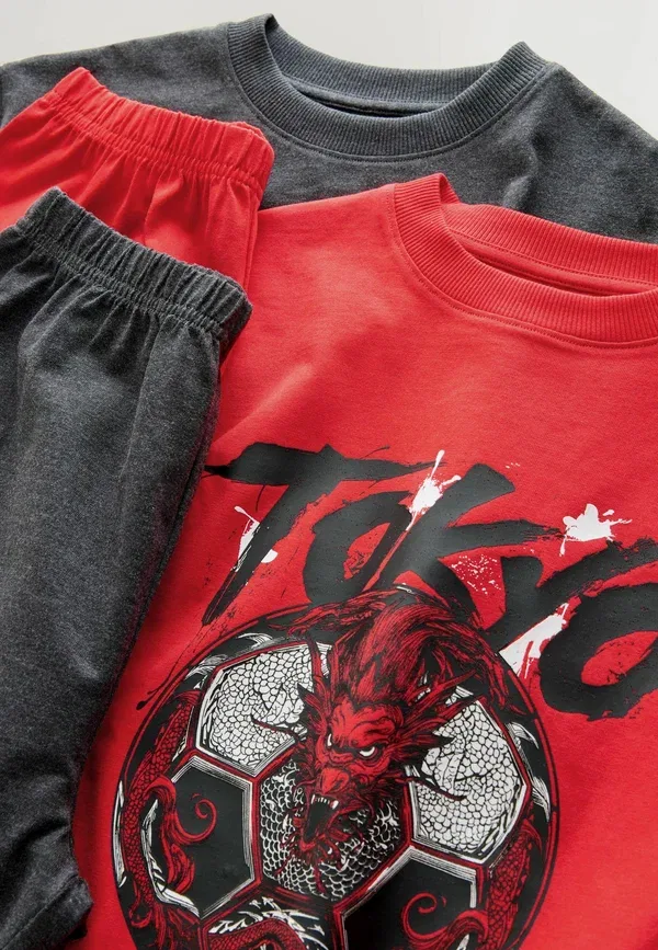 Комплект пижам с принтом Regular fit - short pyjamas 2 pack set Next, grey red Tokyo football, красный/серый — фото 4