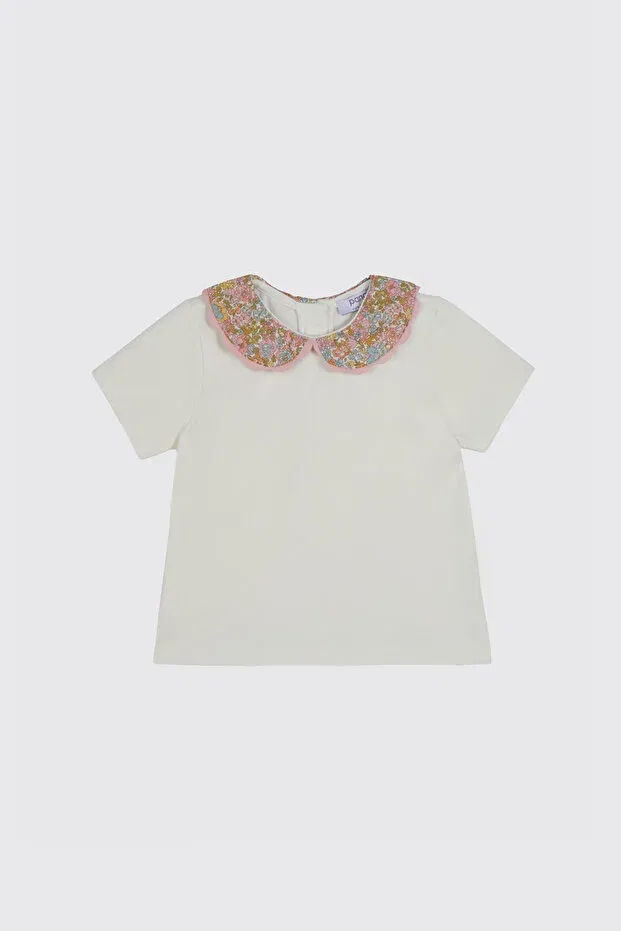 Детская футболка для девочек с цветочным принтом Liberty fabric Peter Pan Collar Panço, Ecru