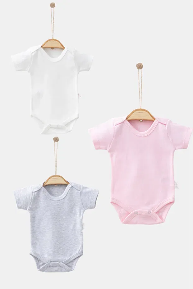 Детское боди-топ с коротким рукавом 3-комплект Bamoola, White Pink Grey