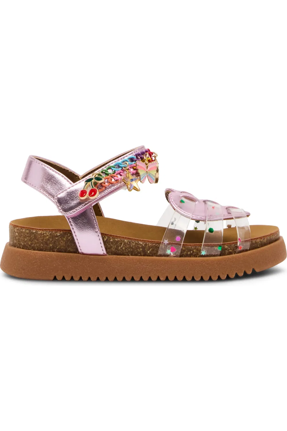 Сандалии детские с блестками и цепочками Comet Steve Madden, Pink/Clear Multi — фото 2