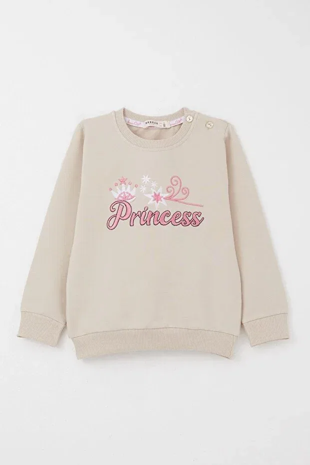 Детский спортивный комплект для девочек с принтом Princess Print Embroidered Breeze, Beige — фото 2