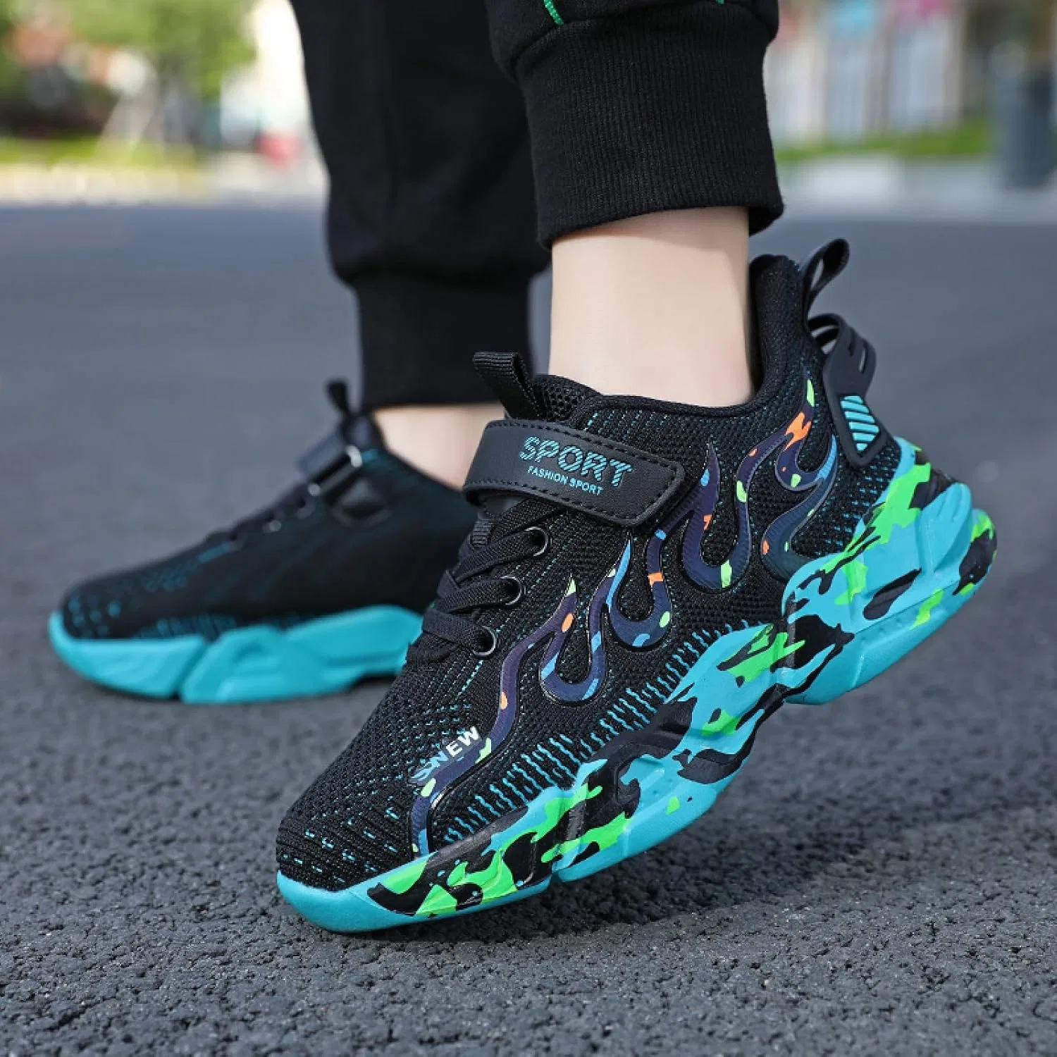 Детские кроссовки из дышащей сетки с принтом Kihizgwer, Black/Green — фото 2