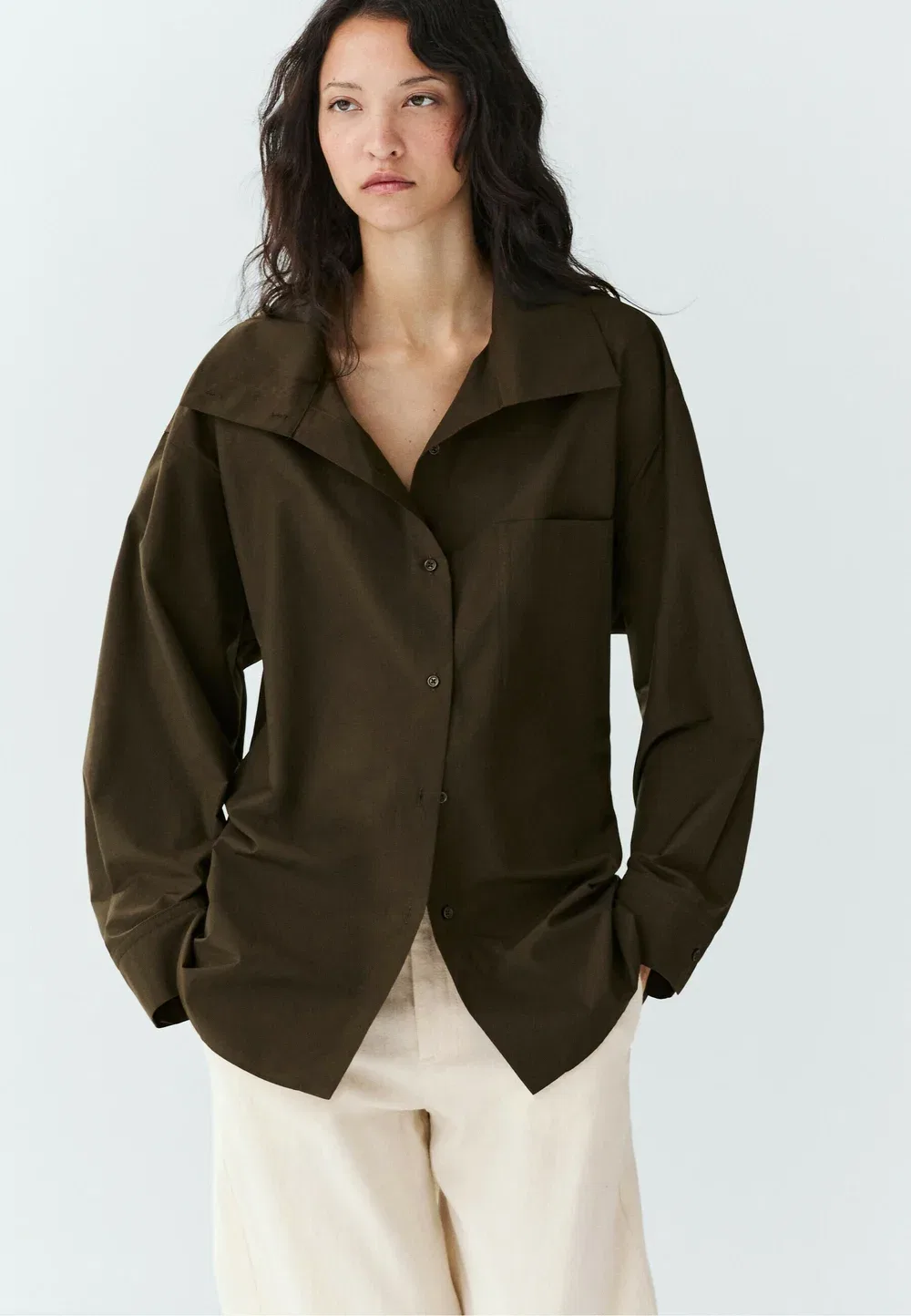 Рубашка с высоким воротником и пряжкой - короткое пальто Massimo Dutti, Khaki