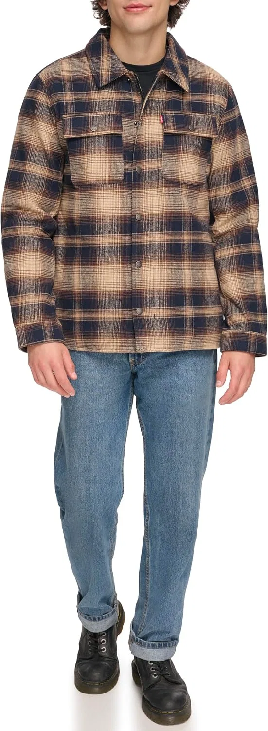 Мужская куртка-рубашка с капюшоном на флисе, клетчатая, Levi's, Driftwood Plaid