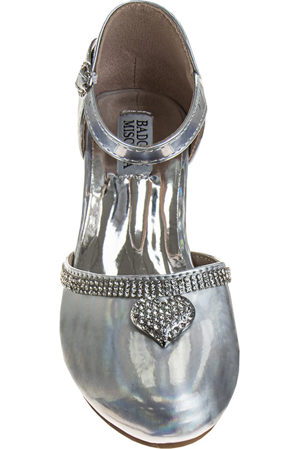 Туфли детские с блестками и кристаллами Ankle Strap Pump Badgley Mischka Collection, Silver Holographic — фото 3
