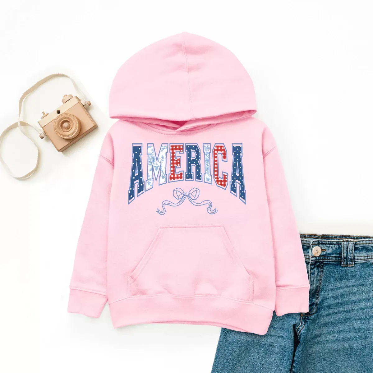 Детский худи с принтом Coquette America Arched The Juniper Shop, Pink — фото 3