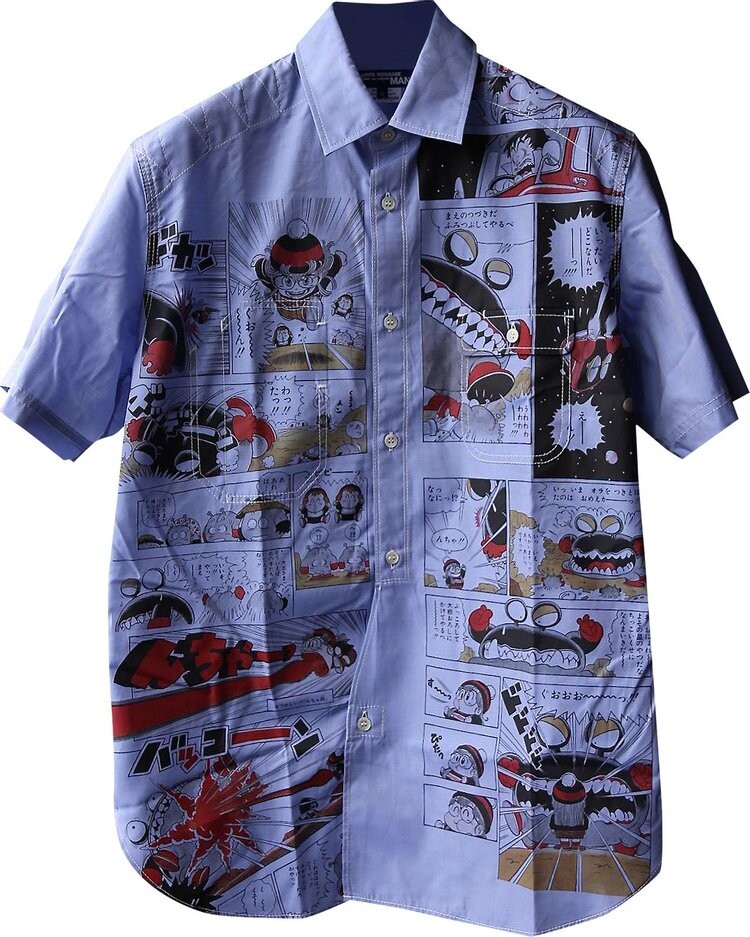 

Рубашка Junya Watanabe MAN Manga Print Short-Sleeve Button Down Shirt 'Blue', синий