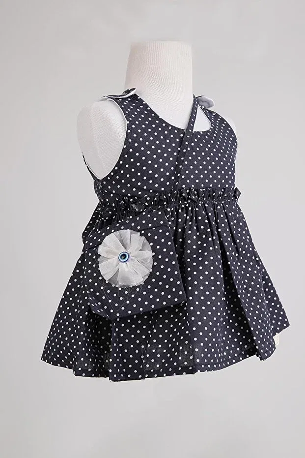 Детское платье для девочек с принтом Polka dotpinoholiday dress with bag Pino Baby, Navy Blue — фото 2