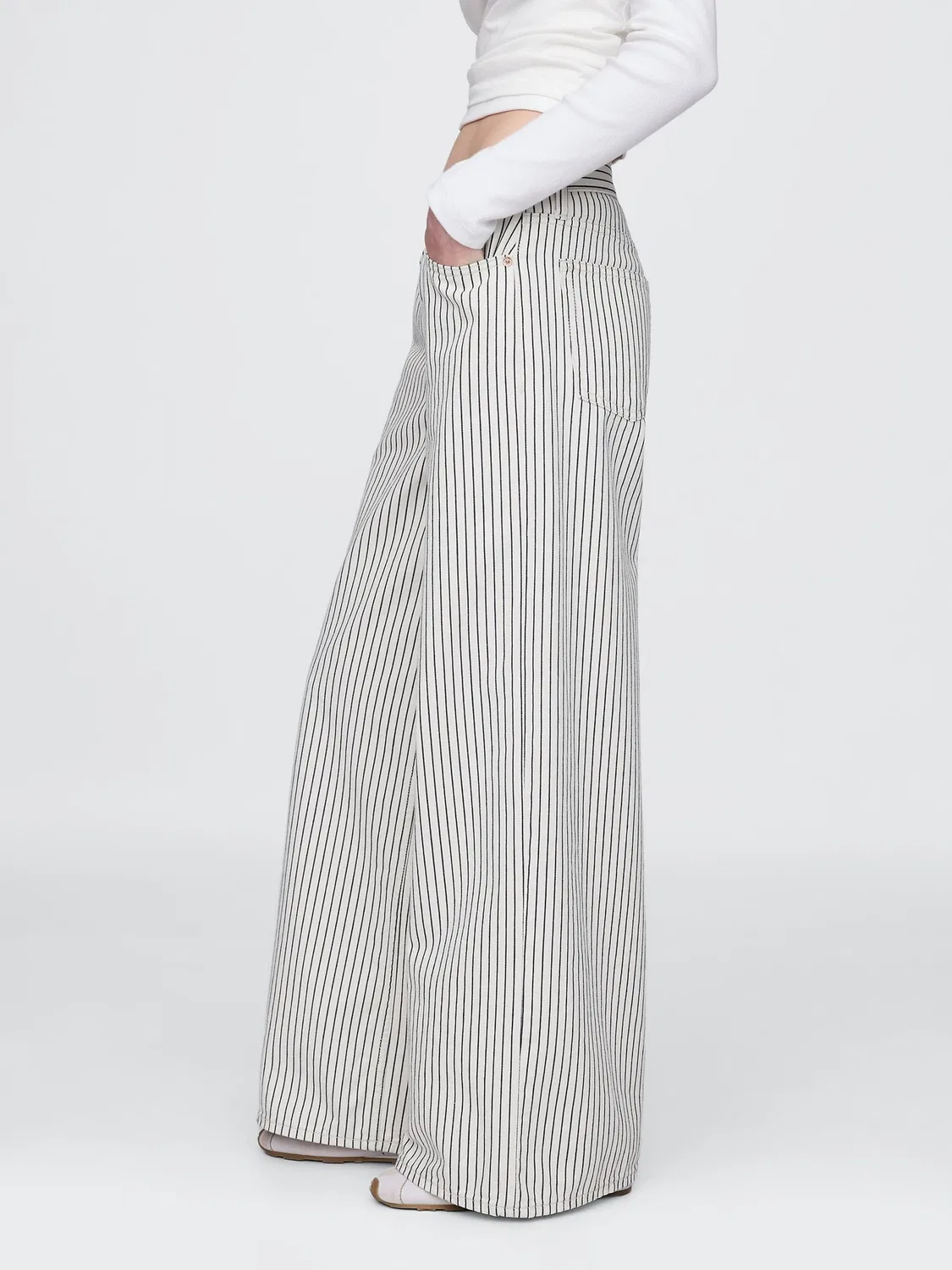Джинсы свободные, Mid Rise, Baggy Jeans Gap, бело-черная полоска — фото 3