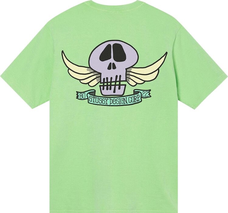 Футболка Stussy Skull Wings Pigment Dyed Tee 'Green', зеленый — фото 3