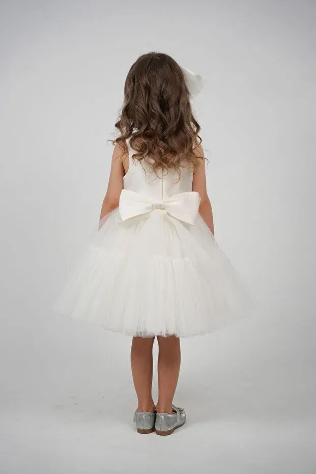 Детское платье для девочек с принтом Bow Look Tulle Skirt Girl Evening Dress Monita, White — фото 2