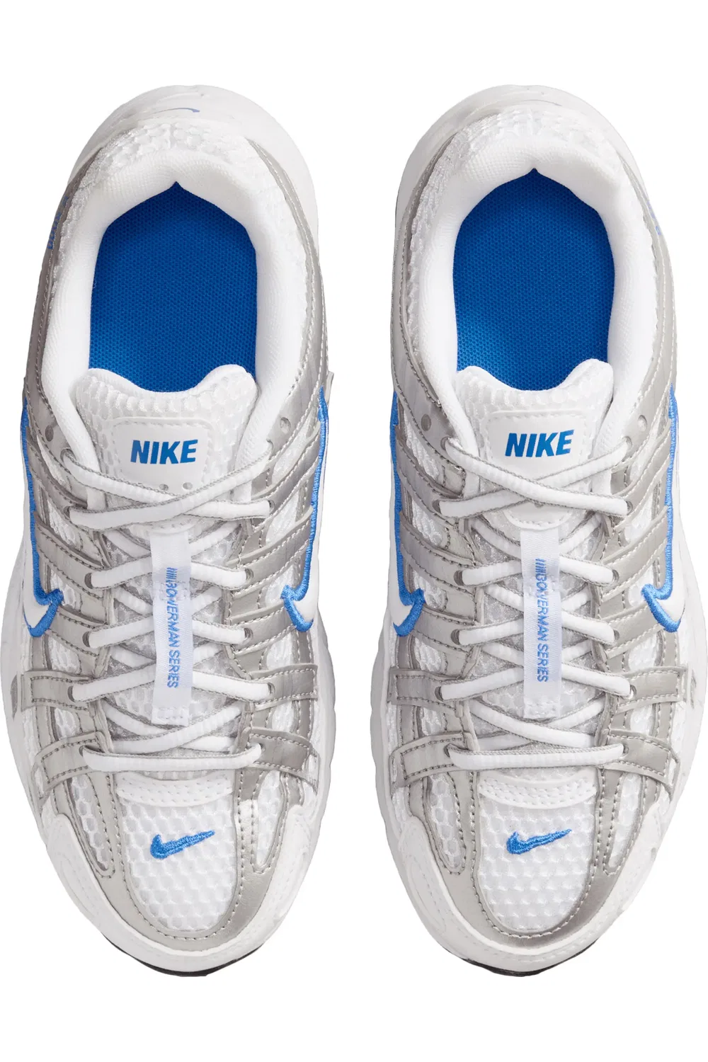 Кроссовки детские на шнуровке P-6000 Nike, белый/синий/серебристый/белый — фото 3