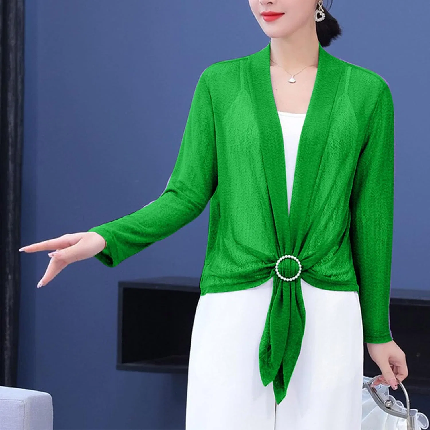 Женская солнцезащитная кардиган с кружевной шнуровкой Sun Shirt, Green — фото 2