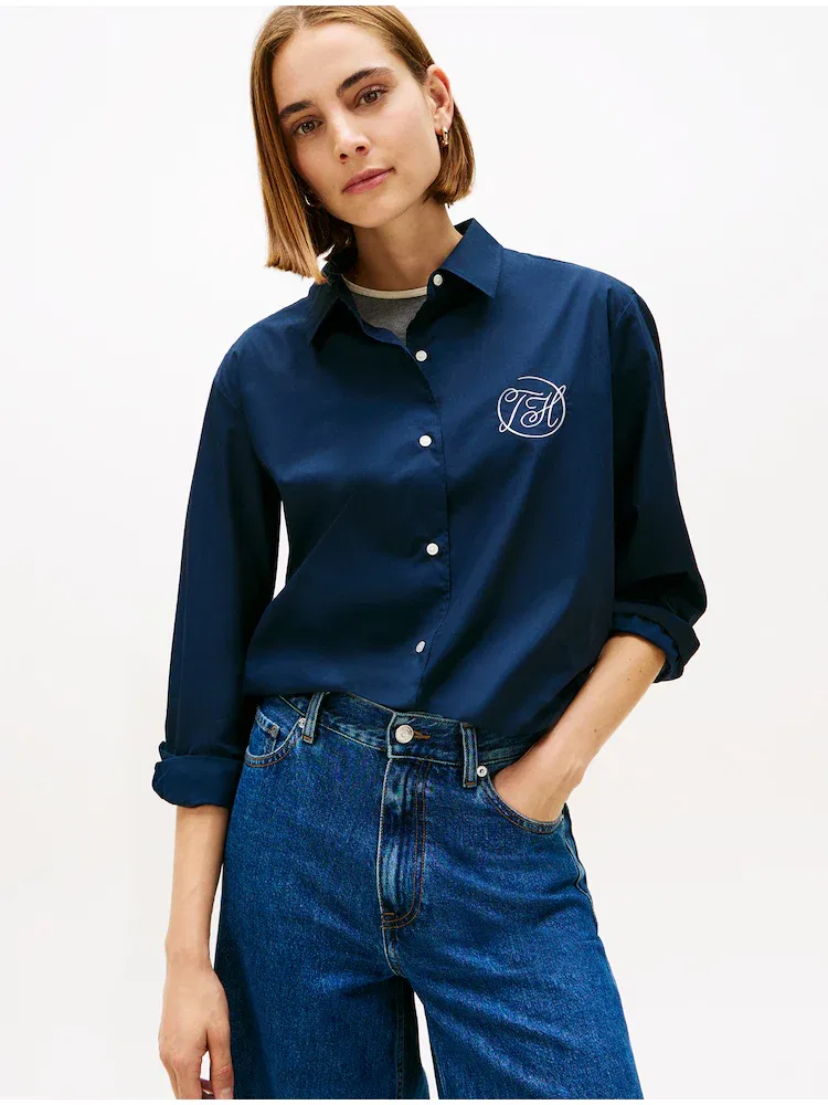 Рубашка с логотипом, длинный рукав TOMMY HILFIGER, Navy