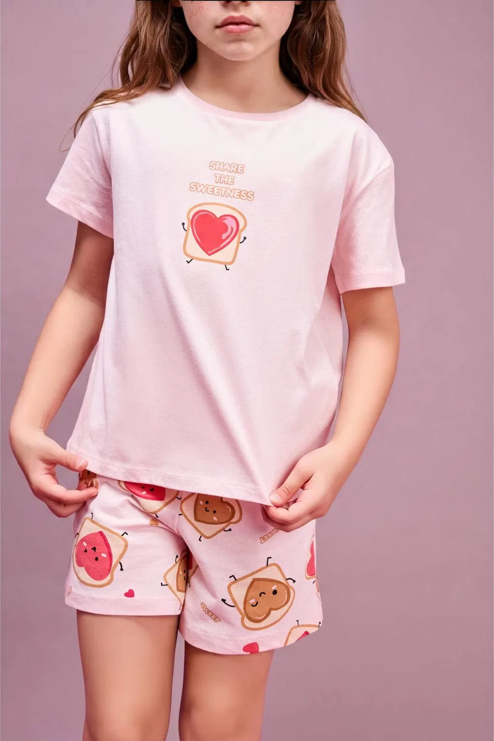 Пижамный комплект с принтом 2 piece regular fit knitted pyjamas Defacto, розовый — фото 2