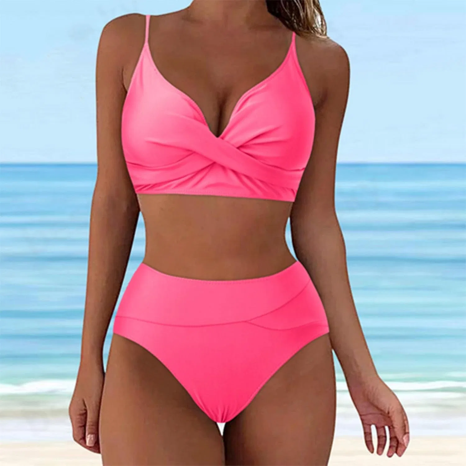 Женский бикини-комплект с V-образным вырезом High Waisted, Pink — фото 2
