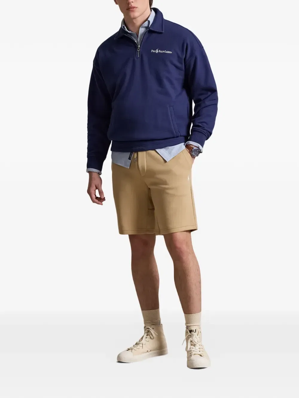Шорты-бермуды на завязках с вышитым логотипом Polo Ralph Lauren, бежевый — фото 2