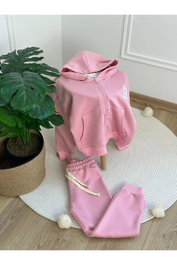 Детский комплект спортивного костюма на молнии с вышивкой Booni Jooni, Pink — фото 3
