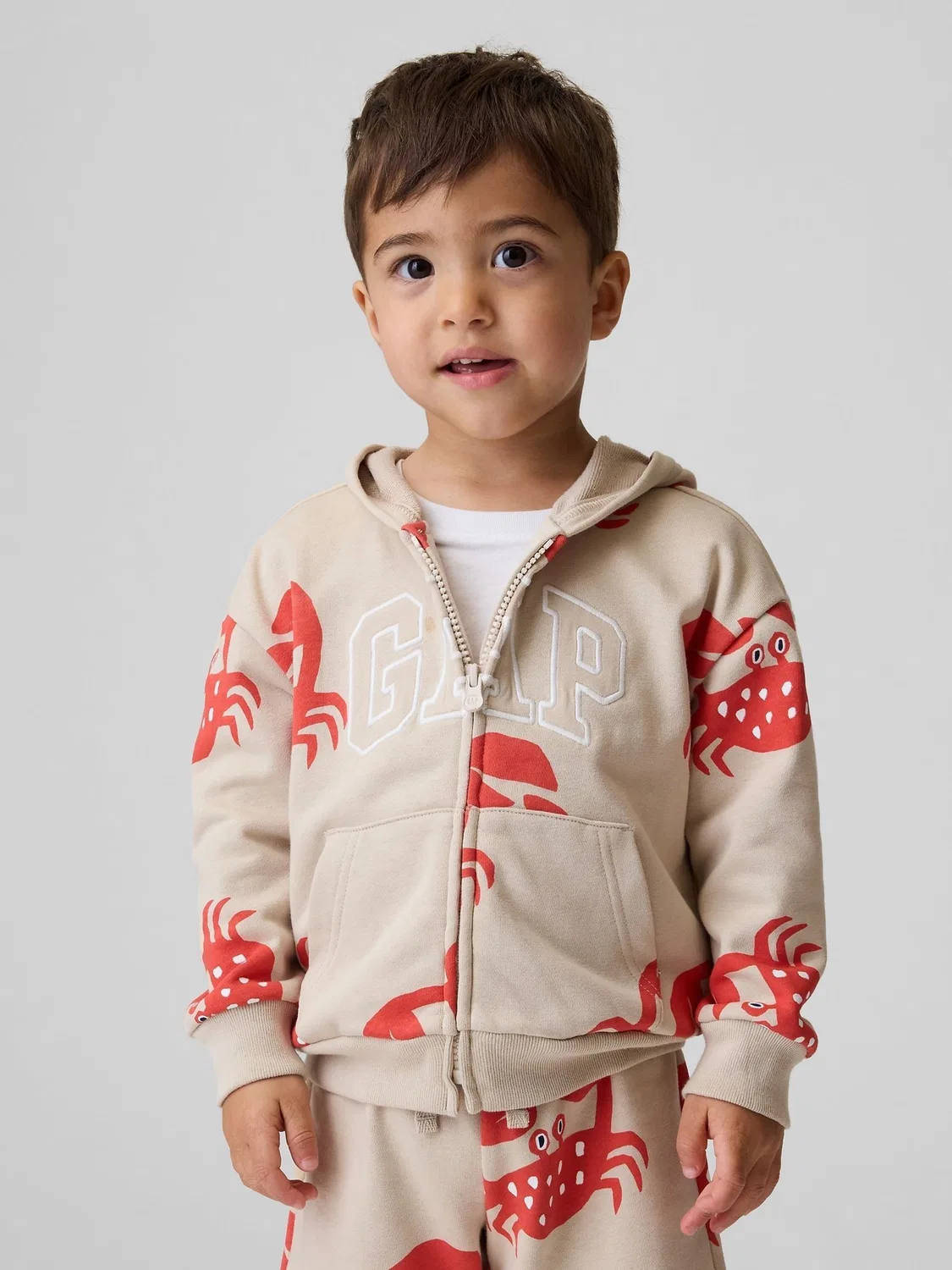 Худи на молнии с капюшоном Gap Relaxed Logo, бежевый краб