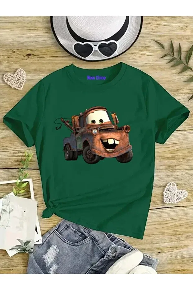 Детская футболка для девочек с принтом Car Printed Oversize Children's T-Shirt New Shine, Green