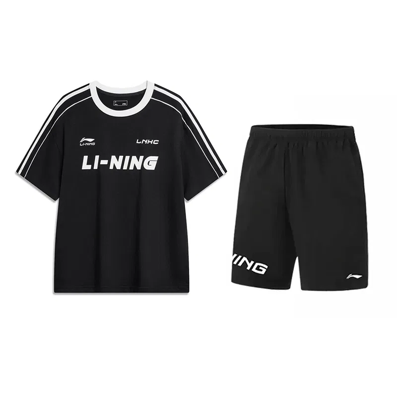 Детский спортивный комплект из футболки и шорт с коротким рукавом Li-Ning, Black