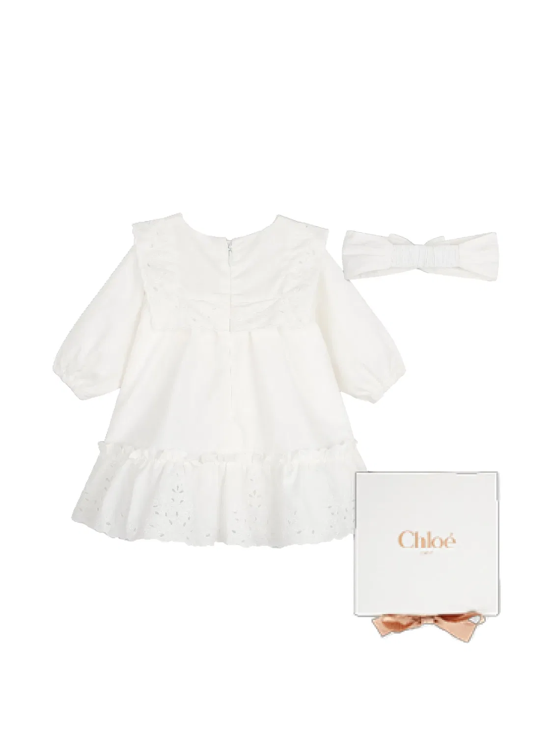 Комплект из платья и повязки на голову с цветочной вышивкой Chloé Kids, белый — фото 2