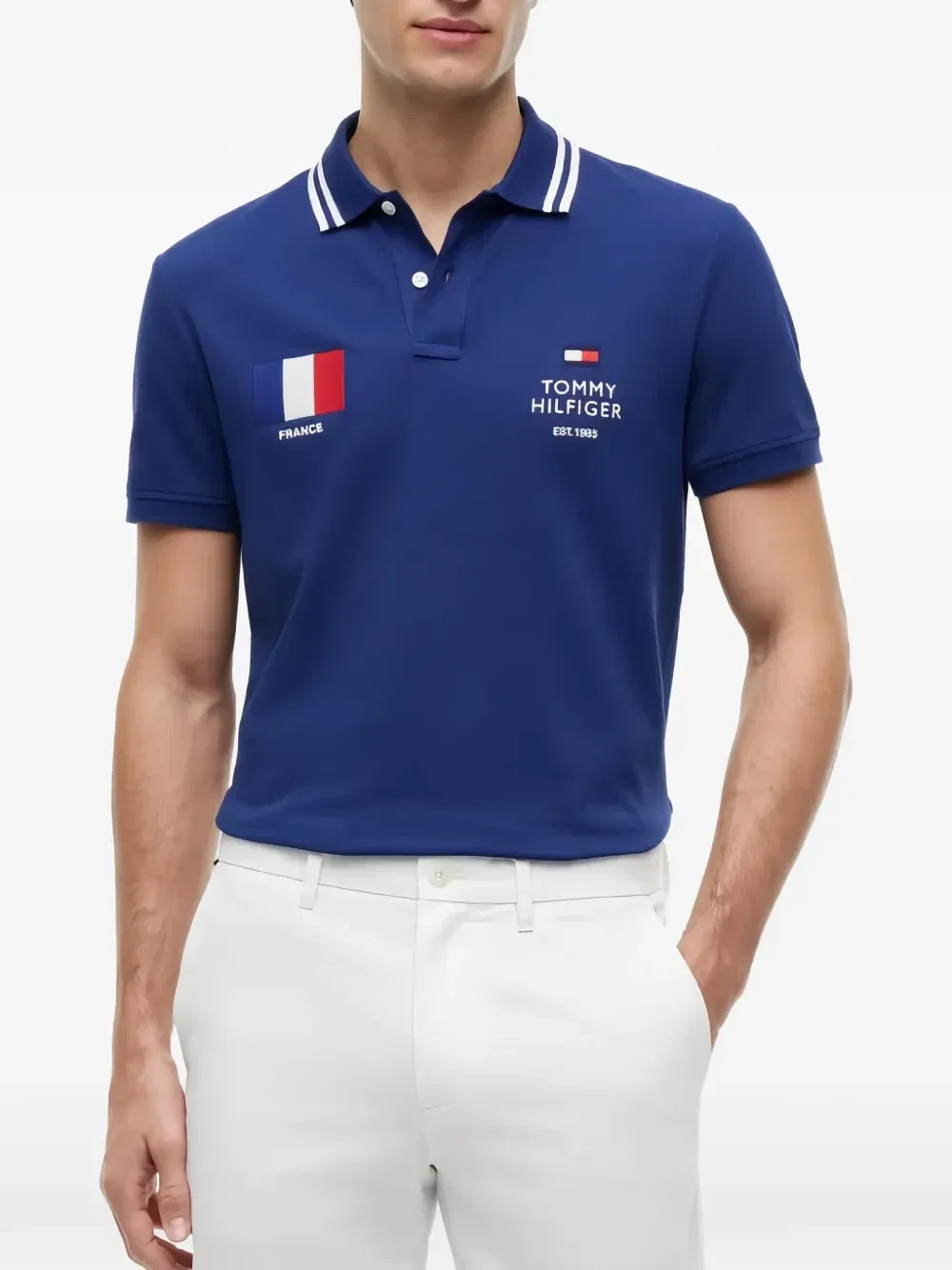 Поло с вышитым логотипом и полосатой отделкой Tommy Hilfiger, синий — фото 2