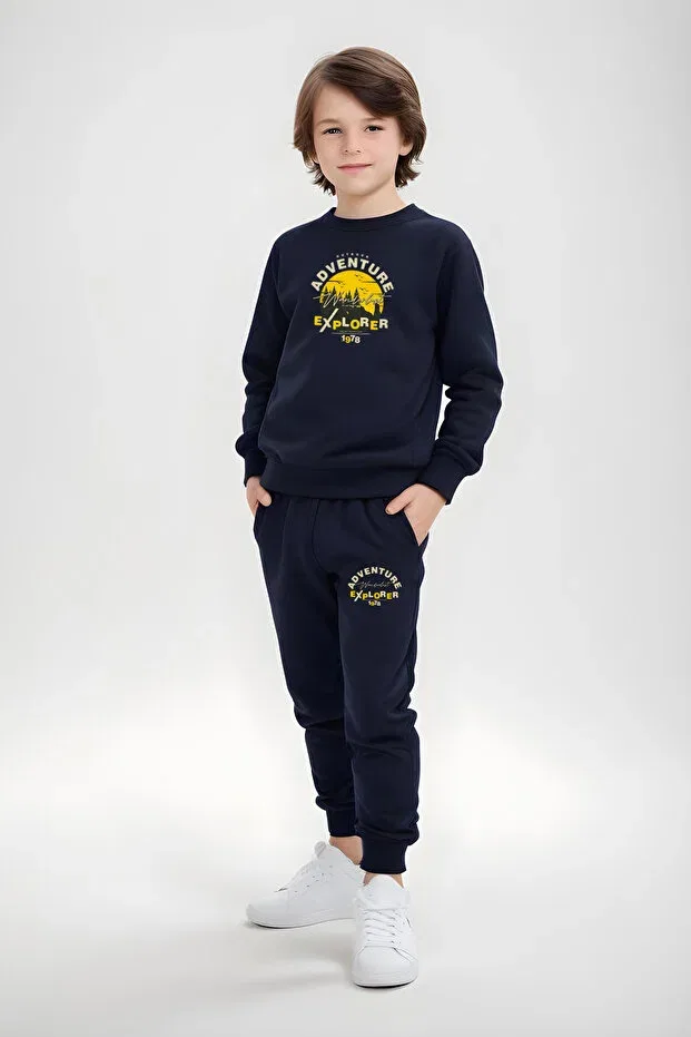 Детский комплект спортивного костюма для мальчиков с принтом Fyk Kids, Navy Blue-Grey-Black — фото 2