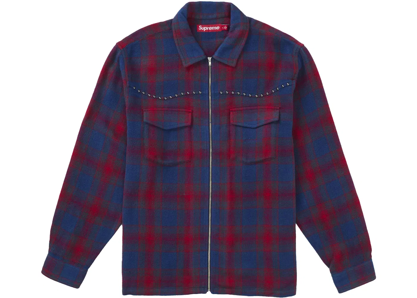 Мужская рубашка с принтом Supreme Studded Shadow Plaid Zip Up Shirt, Red