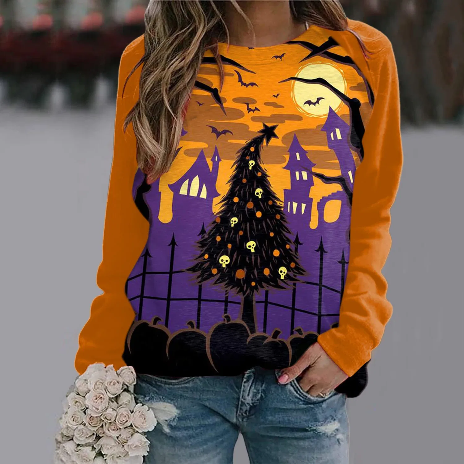 Женская худи с капюшоном с принтом Halloween, длинный рукав, Colour: Orange — фото 2