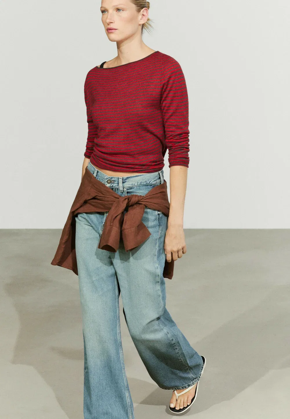 Полосатый вязаный свитер из шерстяной смеси Massimo Dutti, Red — фото 4