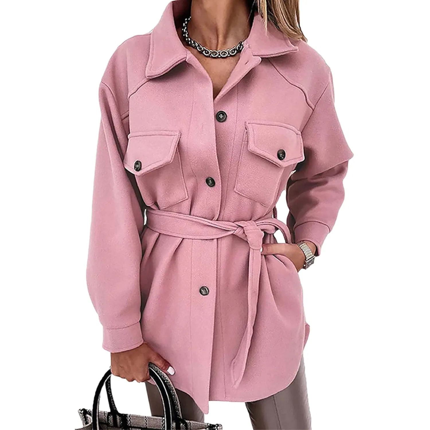 Женское пальто с лацканами и поясом для осени и зимы, Rosa
