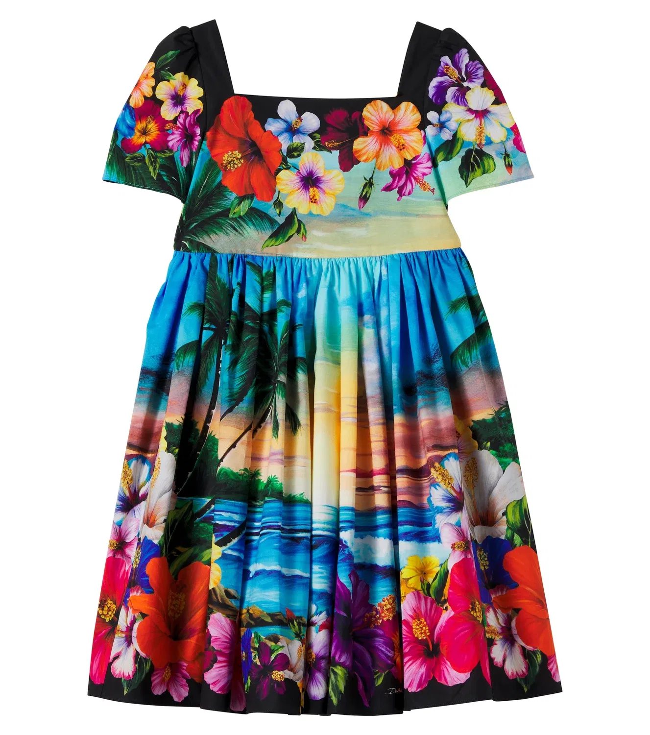 Плиссированное хлопковое платье с принтом Dolce&Gabbana Kids, мультиколор