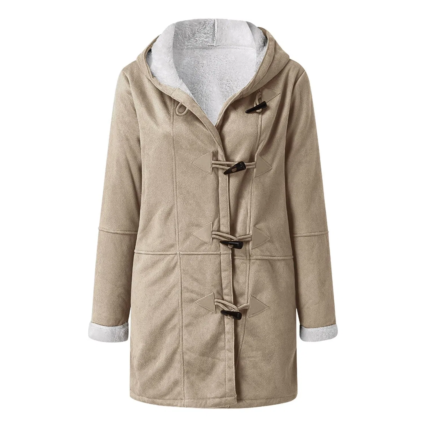 Женское зимнее пальто с капюшоном, свободного кроя, Pea Coat, cachi — фото 3