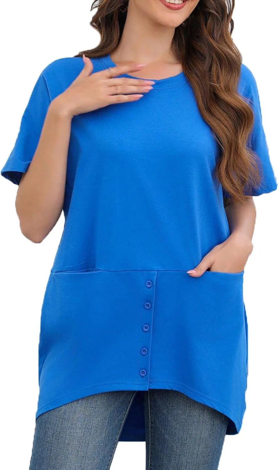 Женская свободная футболка с круглым вырезом Summer Tops, Blue
