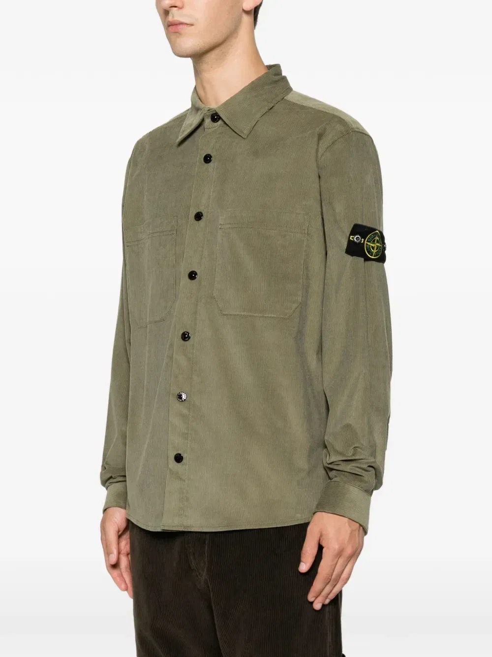 Рубашка из вельветовой ткани с логотипом-нашивкой Stone Island, зеленый — фото 3