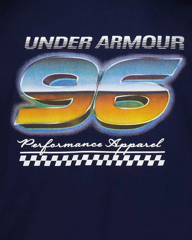 Футболка для мальчиков с быстросохнущей влагоотводящей тканью UA Tech Racer UnderArmour, Midnight Navy/White — фото 4
