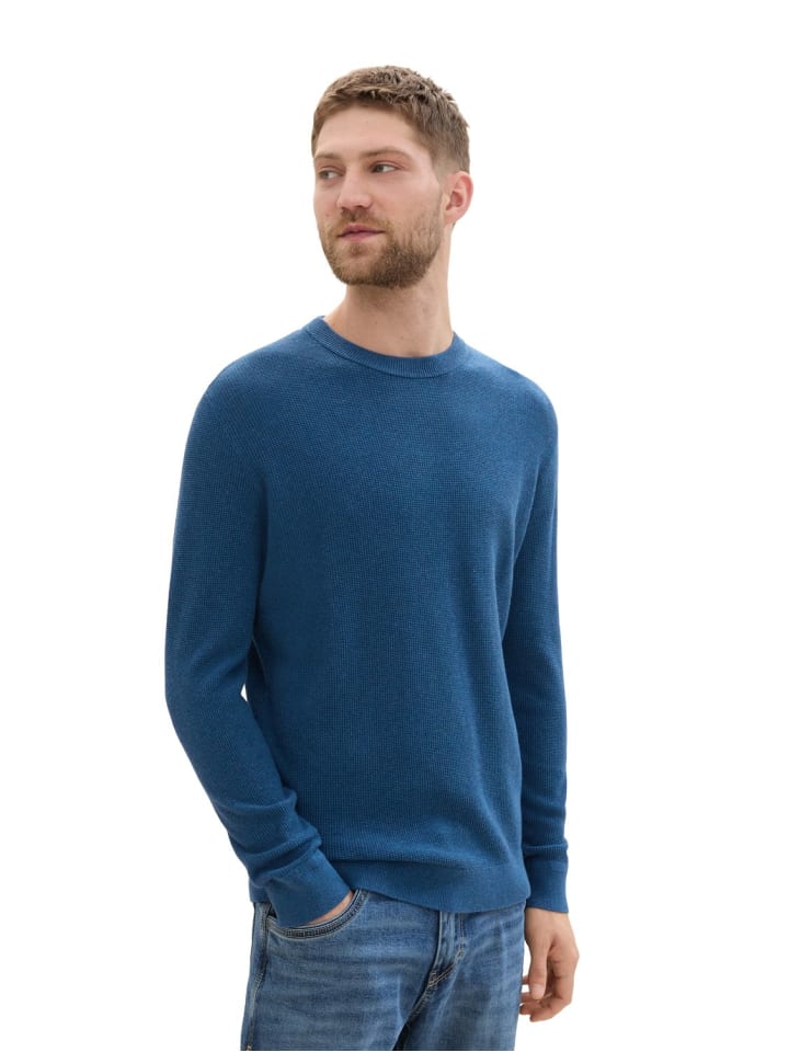 

Пуловер Tom Tailor Pullover STRUCTURED CREWNECK, синий