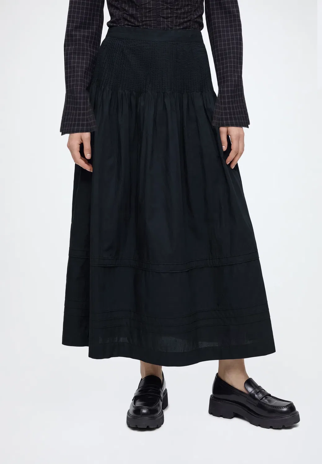 Длинная юбка-трапеция с защипами на талии Gap, True Black
