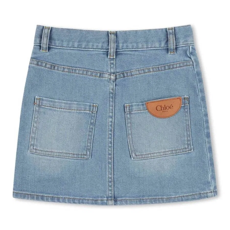 Юбка джинсовая мини с карманами Chloe Girls Washed Denim Mini Pocket Skirt Chloé, Bleach — фото 2